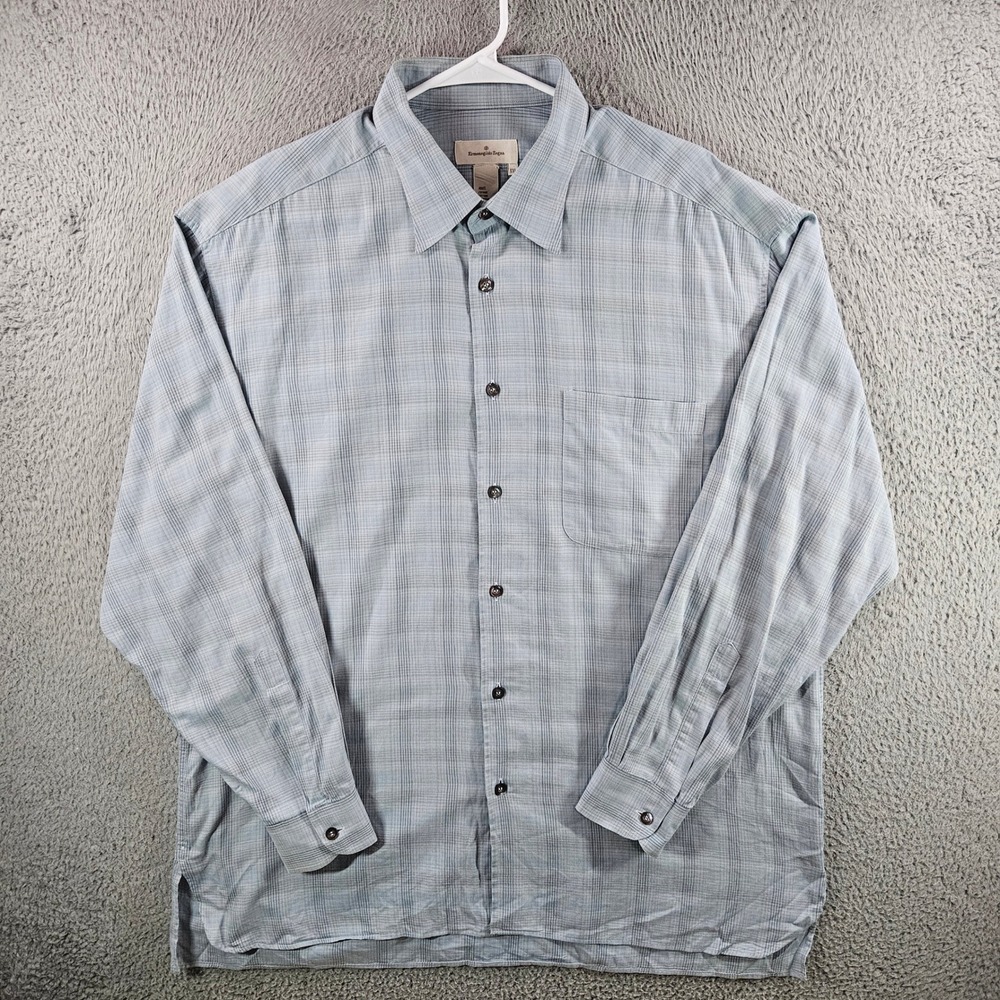 Ermenegildo Zegna Men XXL Blue Grey Plaid Cotton Button Down Shirt Made in Italy